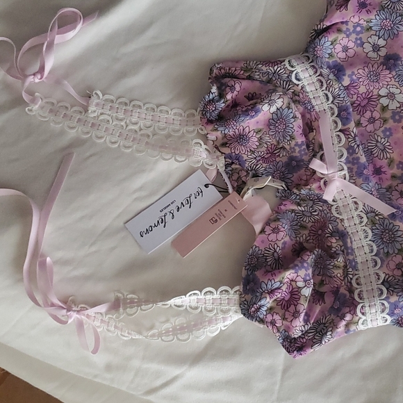 NWT For Love and Lemons Purple Floral Willow Slip Dress - Picture 4 of 5